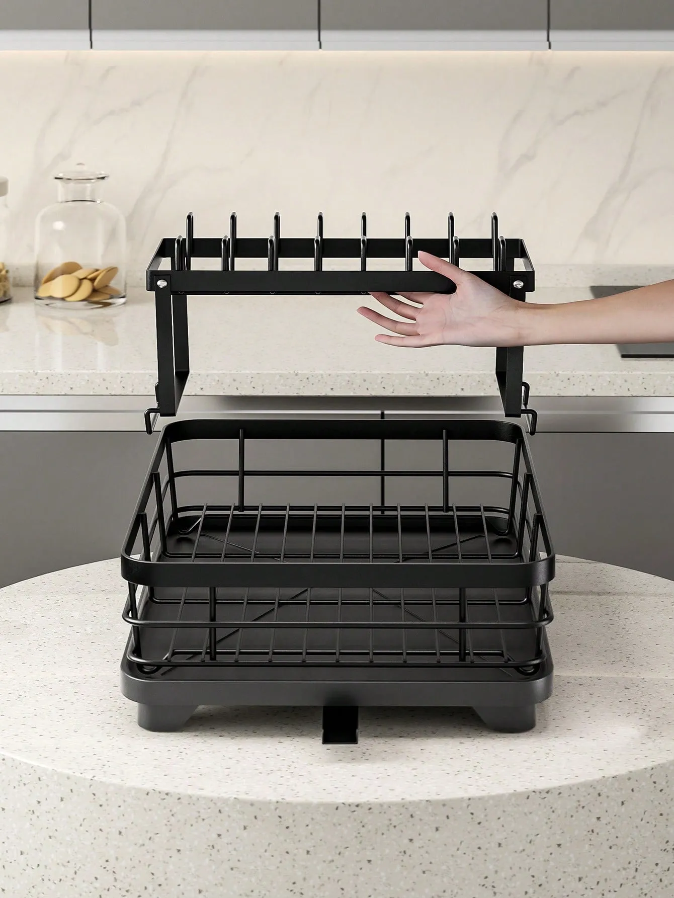 2-Tier Dish Rack with Drain Board & Utensil Organizer – Efficiently Dry & Organize Your Kitchen Essentials!