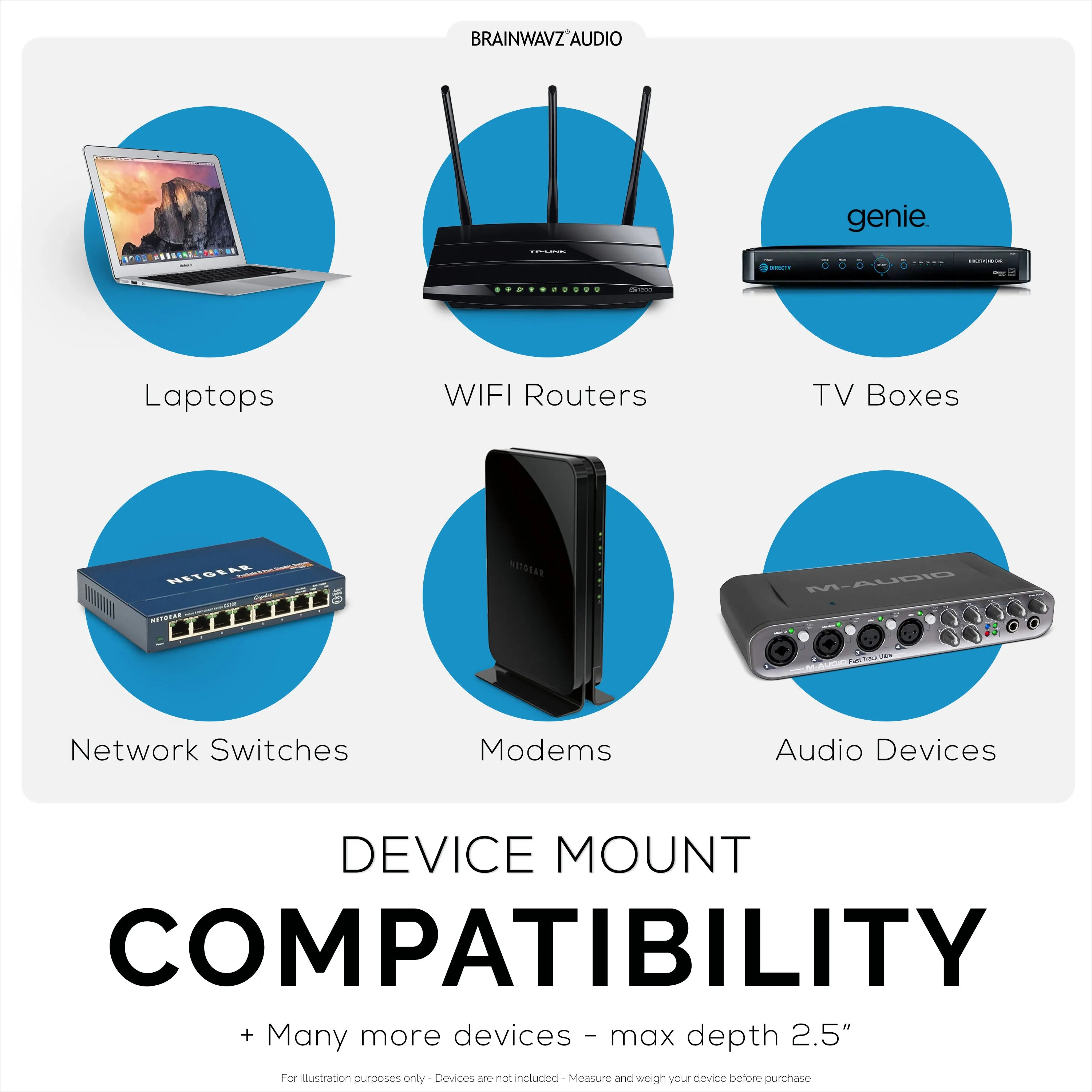 2.5" Cable Box Wall Mount Hanger Holder, Adhesive & Screw-In, for Routers, Laptops, Modem, Mesh Wifi, Apple TV, Network Switch & More
