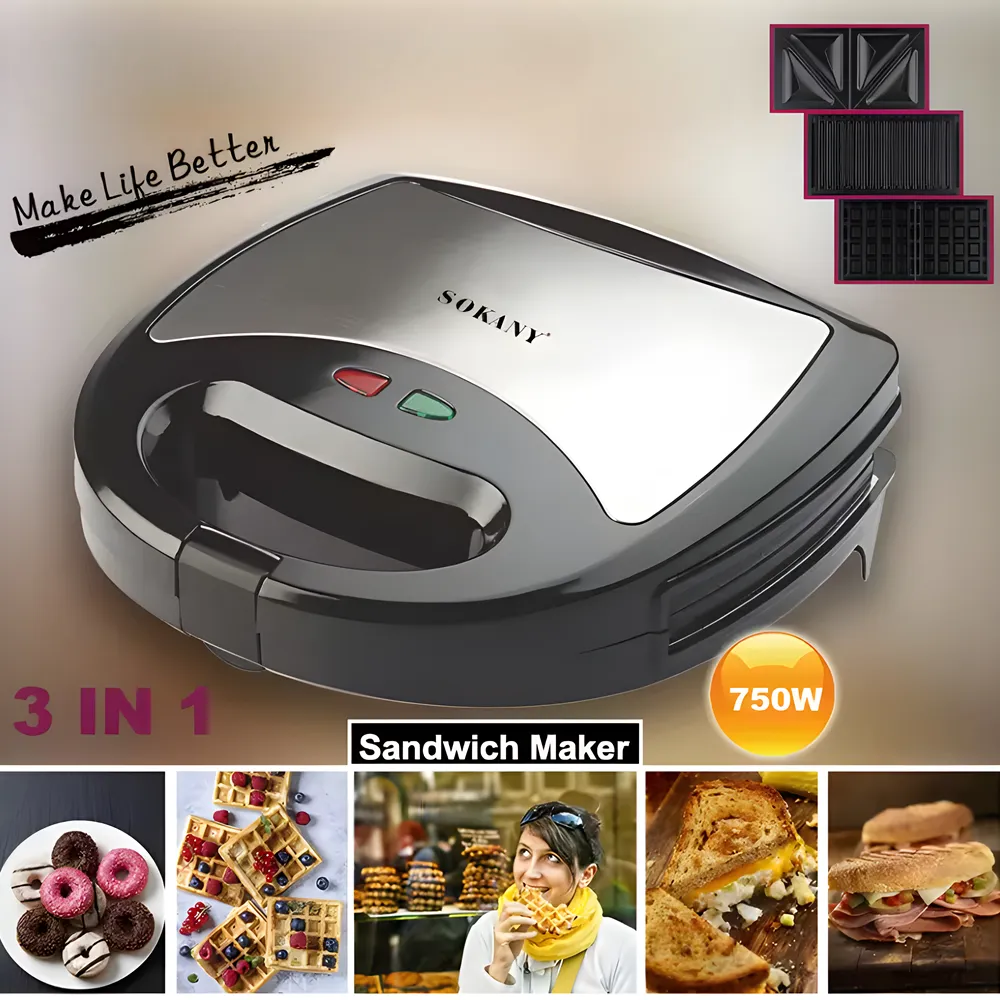 3-In-1 None-Stick Electric Grilled Toaster And Waffle Maker Machine P24-5-1