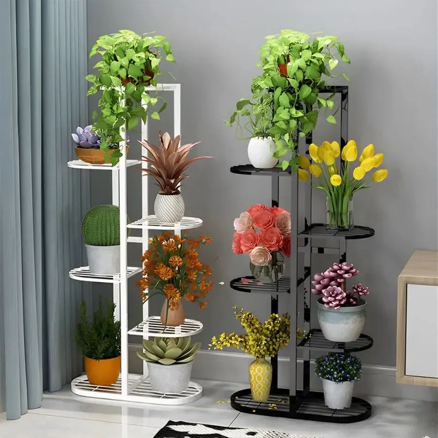6 Tier White Metal Plant Stand for 7 Planters