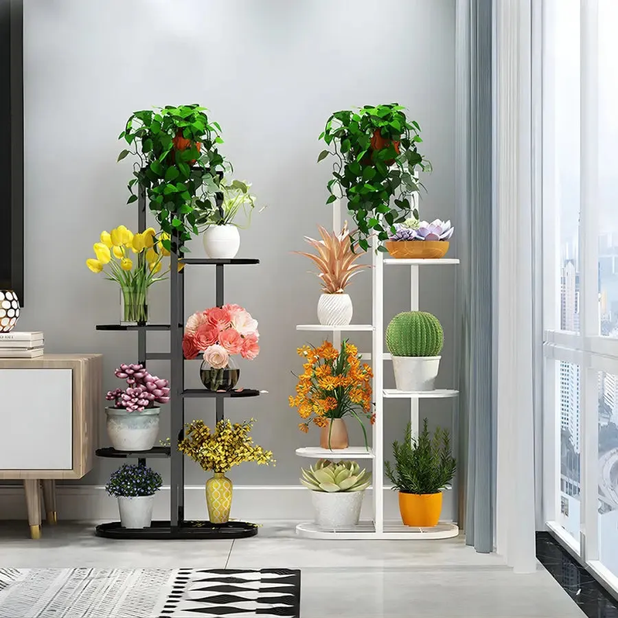6 Tier White Metal Plant Stand for 7 Planters