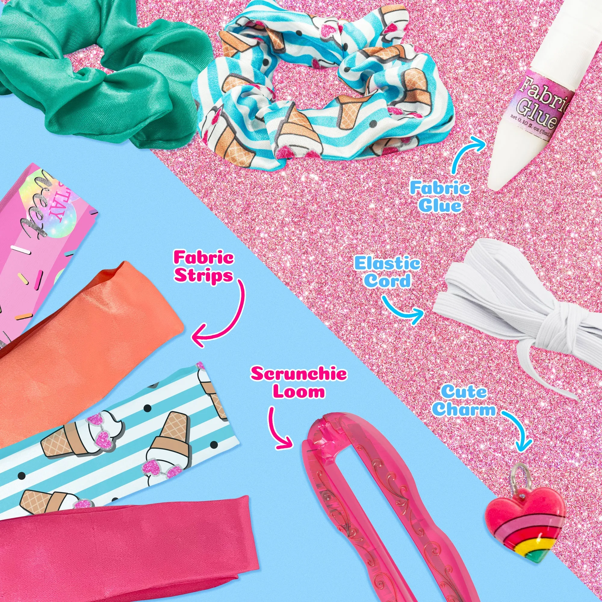 ACTIVITY KINGS ILY Scrunchie Loom Sweet Style Kit Make 4 Trendy Colorful Scrunchies Packs, for Girl Aged 6  