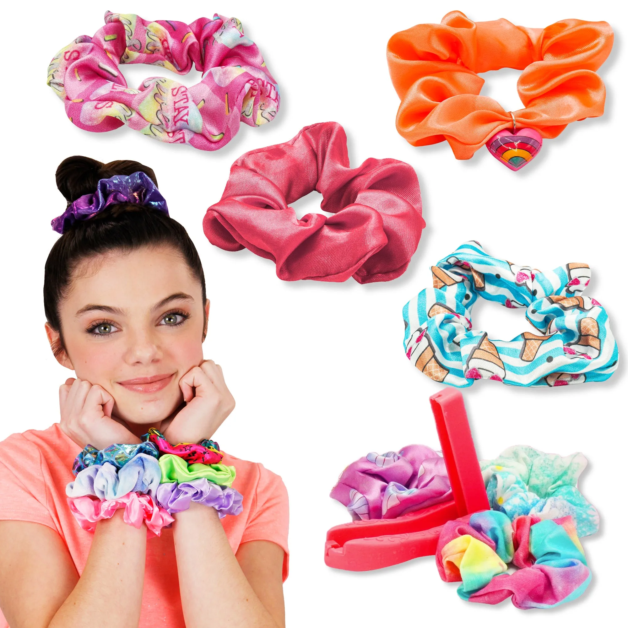 ACTIVITY KINGS ILY Scrunchie Loom Sweet Style Kit Make 4 Trendy Colorful Scrunchies Packs, for Girl Aged 6  