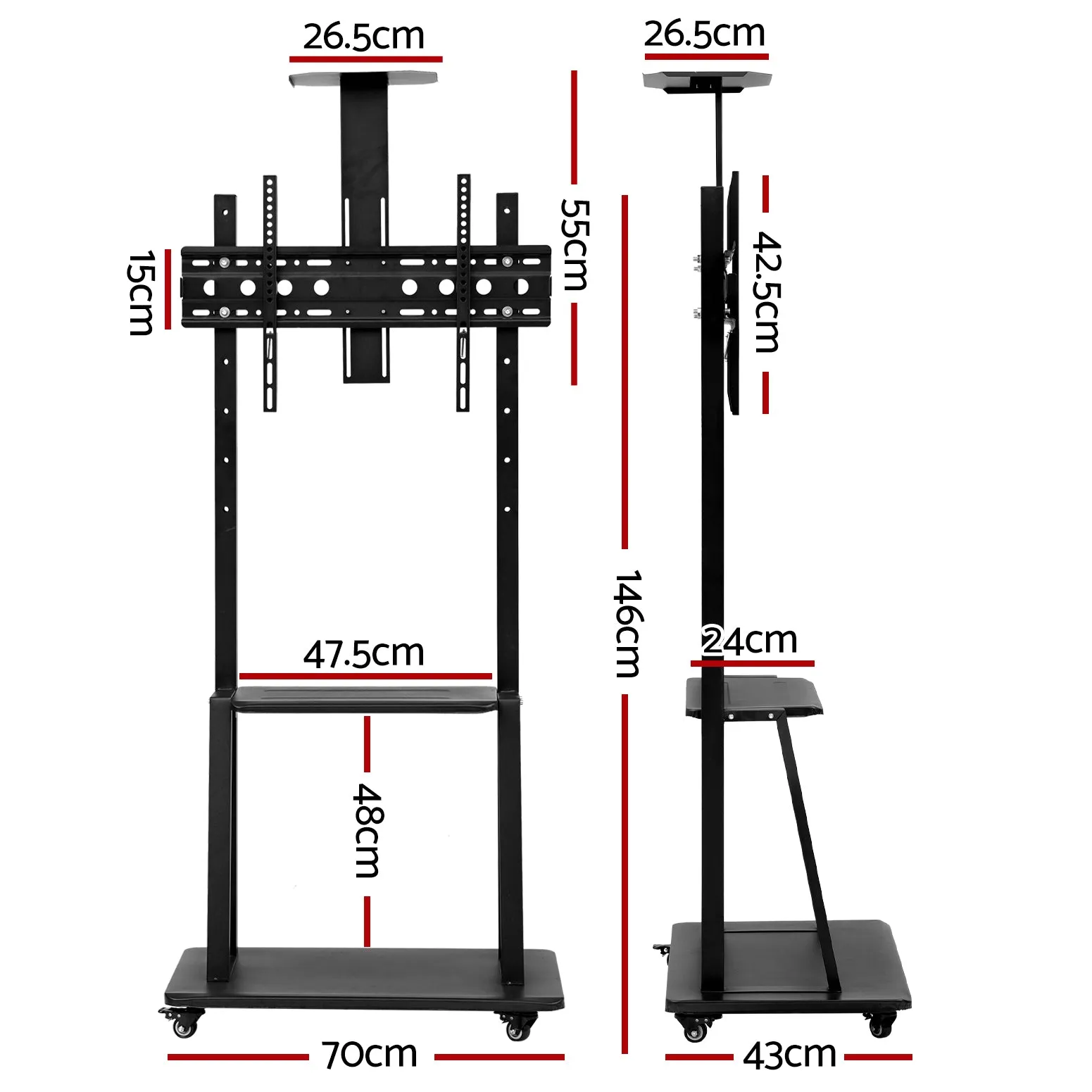 Adjustable Mobile TV Stand 32"-75" with Storage, Artiss