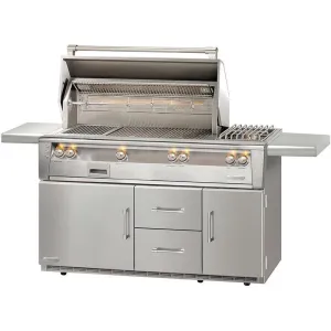 Alfresco ALXE 56" FS NG Deluxe Grill On Refrige Cart With Sear Zone/Rotisserie/Side Burner