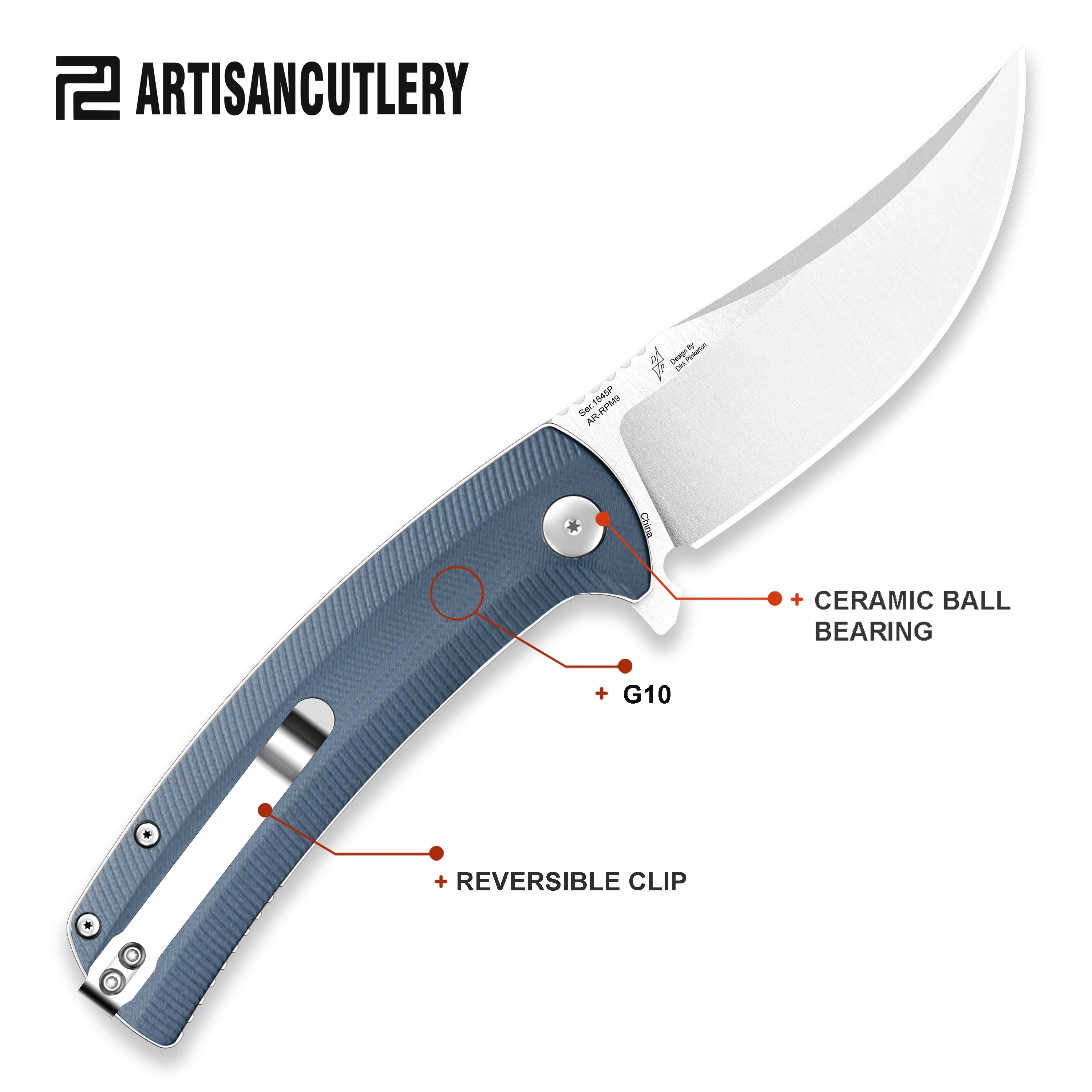 Artisan Cutlery Arroyo ATZ-1845P AR-RPM9 Steel Blade G10 Handle Folding Knives
