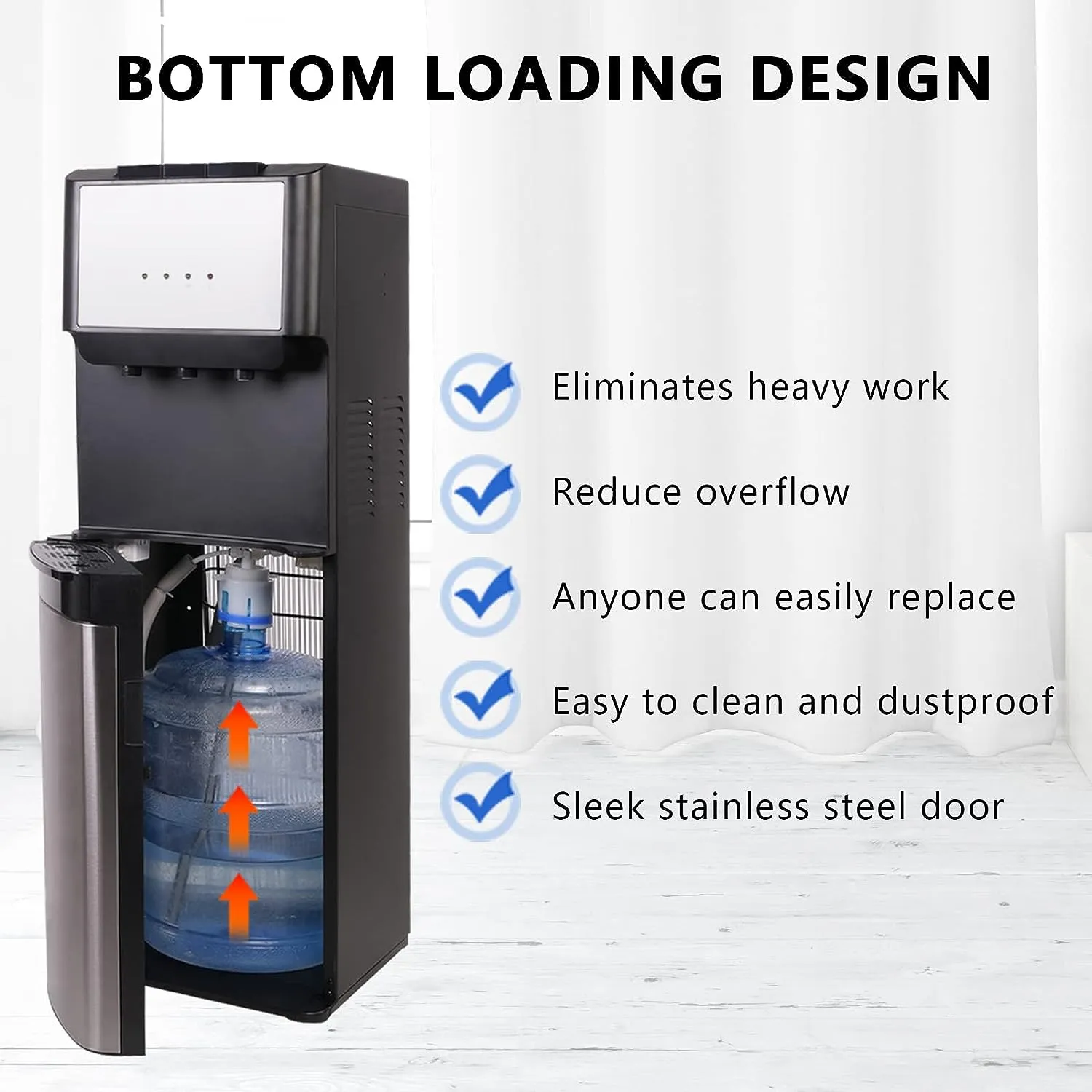 E-Macht 5 Gallon Bottom Loading Cold & Hot Water Cooler Dispenser with 3 Temperature Settings, Stainless Steel
