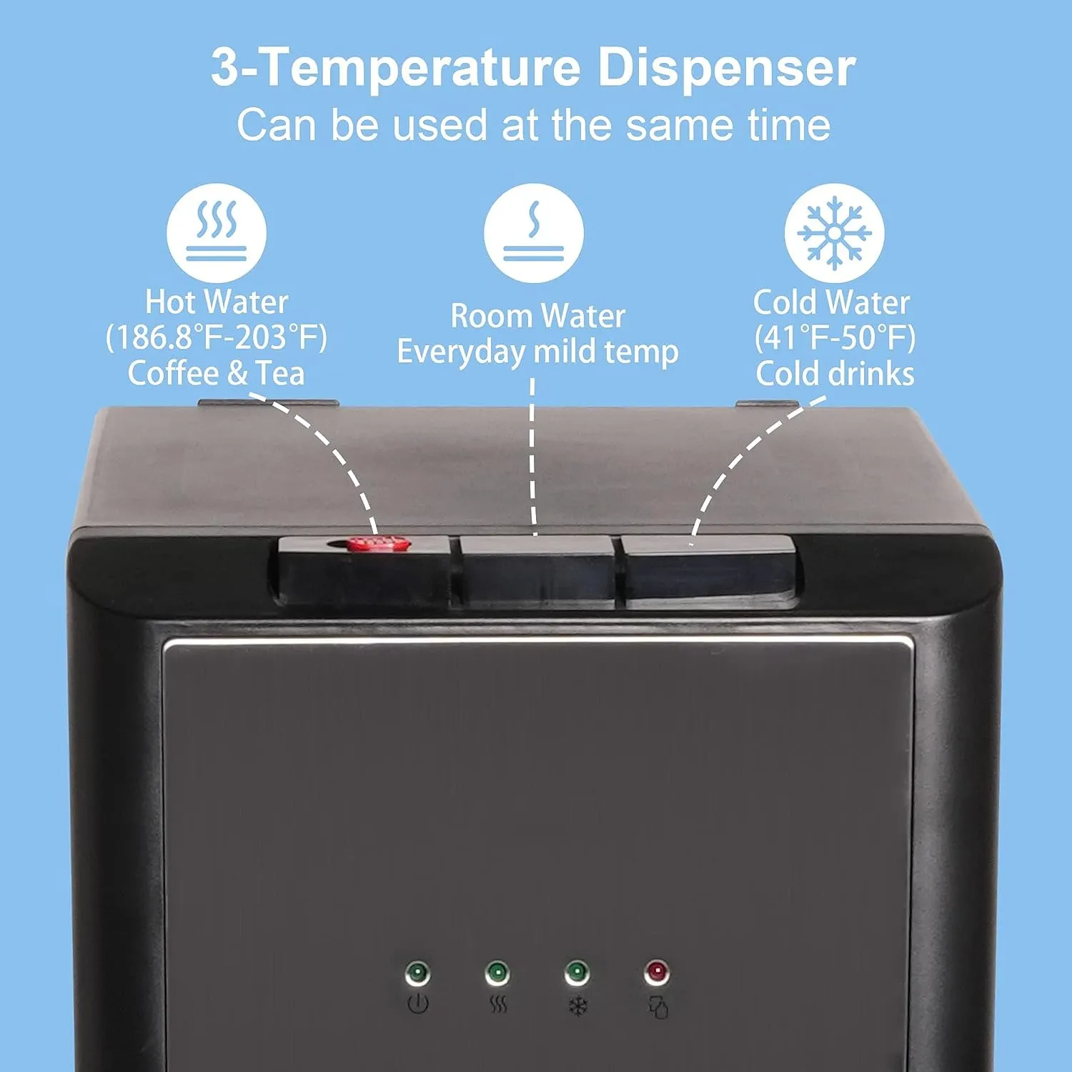 E-Macht 5 Gallon Bottom Loading Cold & Hot Water Cooler Dispenser with 3 Temperature Settings, Stainless Steel