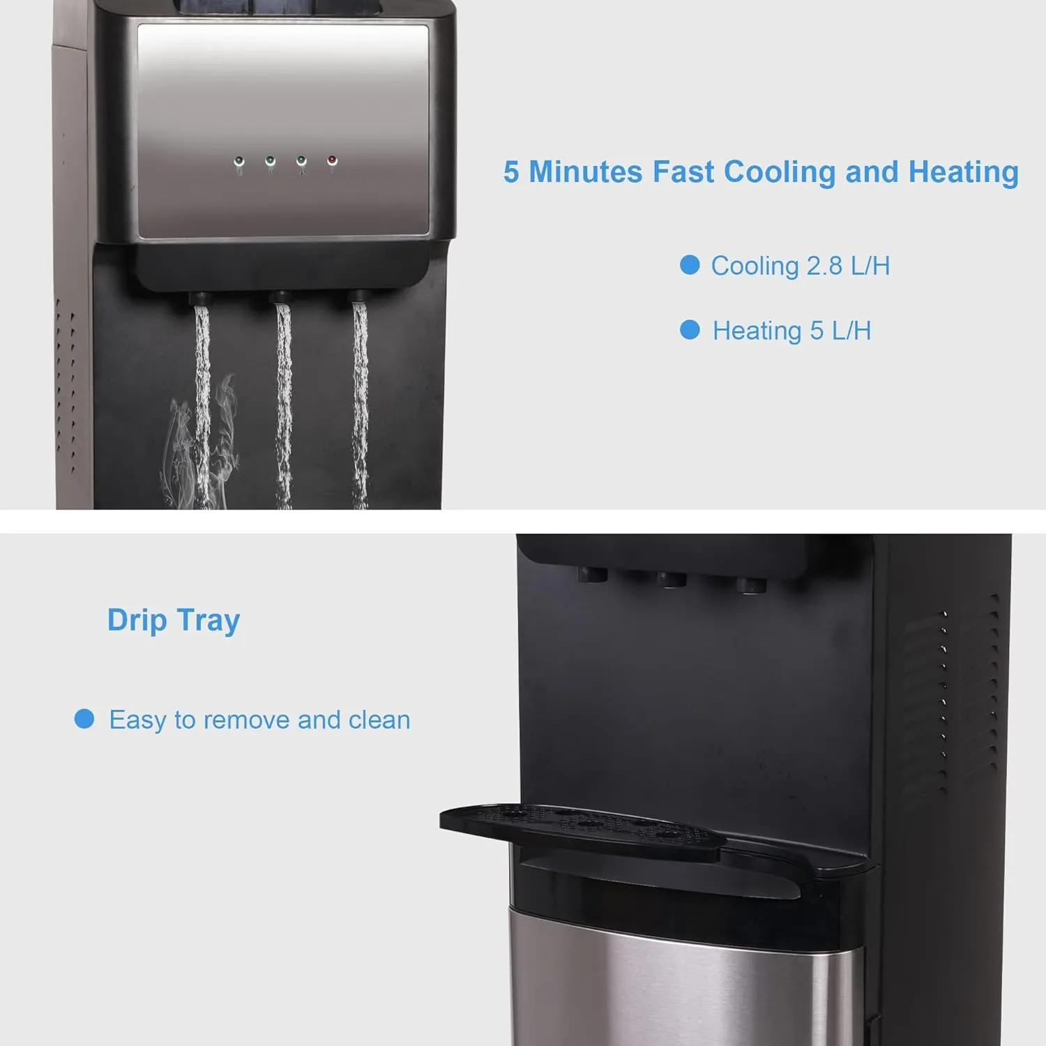 E-Macht 5 Gallon Bottom Loading Cold & Hot Water Cooler Dispenser with 3 Temperature Settings, Stainless Steel