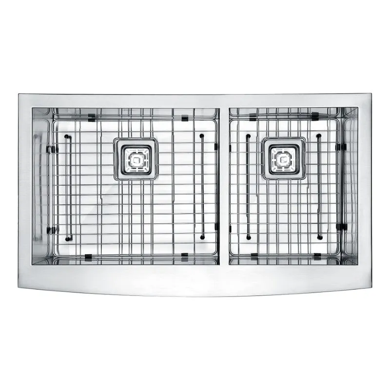 Elysian 32.88" Double Basin Farmhouse Apron Kitchen Sink with Square Drain in Brushed Satin