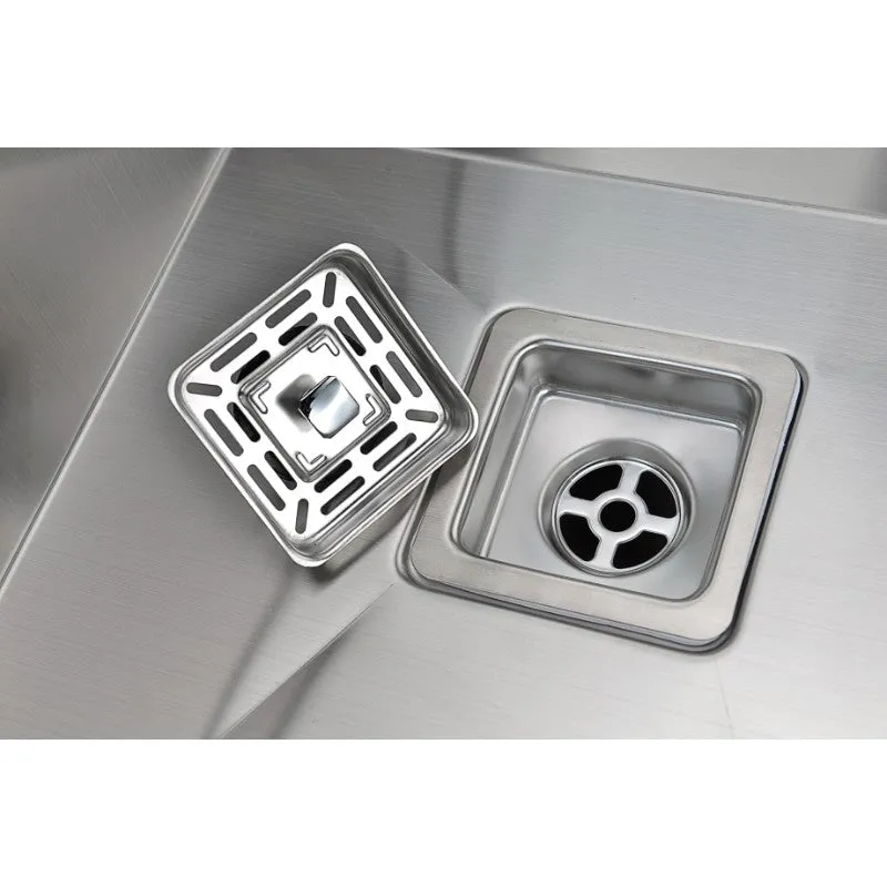 Elysian 32.88" Double Basin Farmhouse Apron Kitchen Sink with Square Drain in Brushed Satin