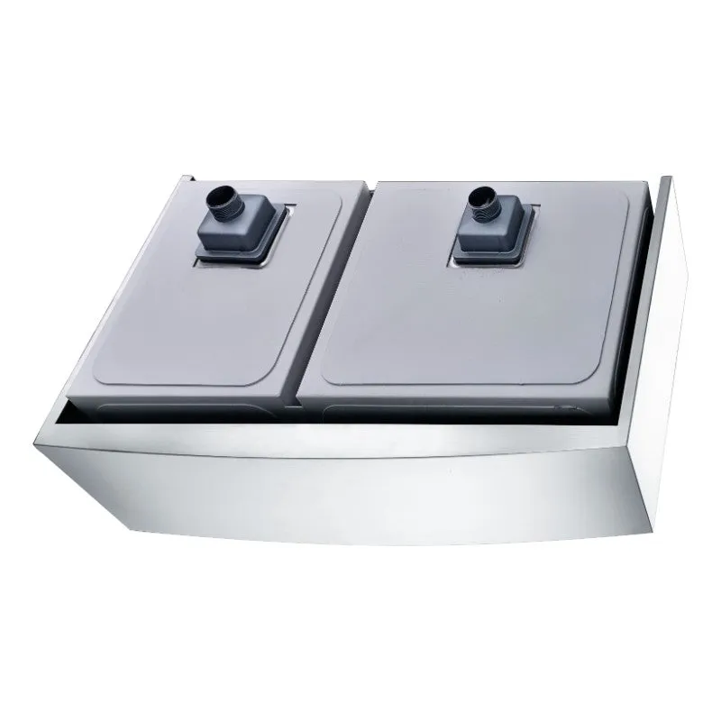 Elysian 32.88" Double Basin Farmhouse Apron Kitchen Sink with Square Drain in Brushed Satin