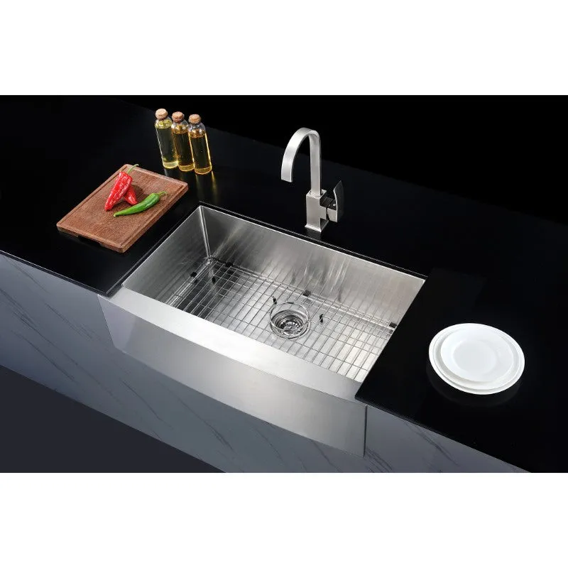 Elysian 35.88" Single Basin Farmhouse Apron Kitchen Sink in Brushed Satin