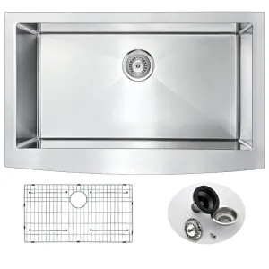 Elysian 35.88" Single Basin Farmhouse Apron Kitchen Sink in Brushed Satin