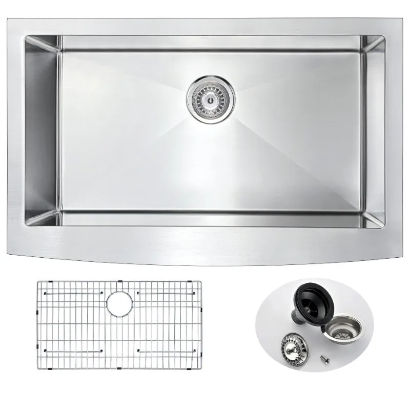 Elysian 35.88" Single Basin Farmhouse Apron Kitchen Sink in Brushed Satin