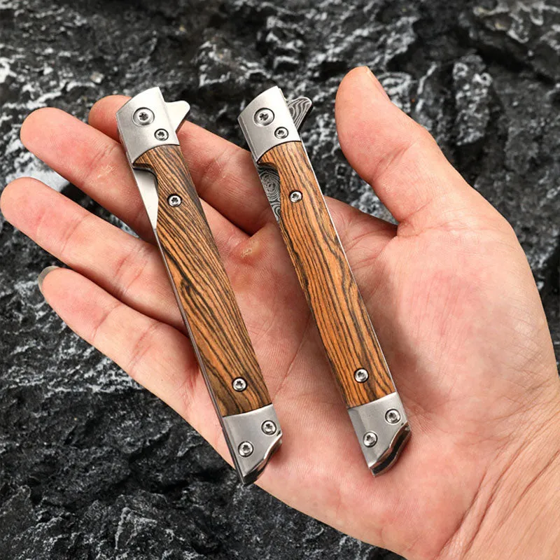 Folding knife with wooden handle for work, hiking & camping