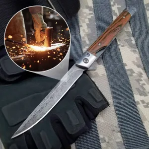 Folding knife with wooden handle for work, hiking & camping