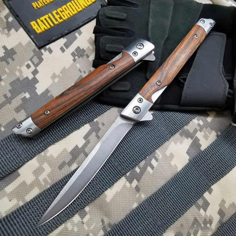 Folding knife with wooden handle for work, hiking & camping