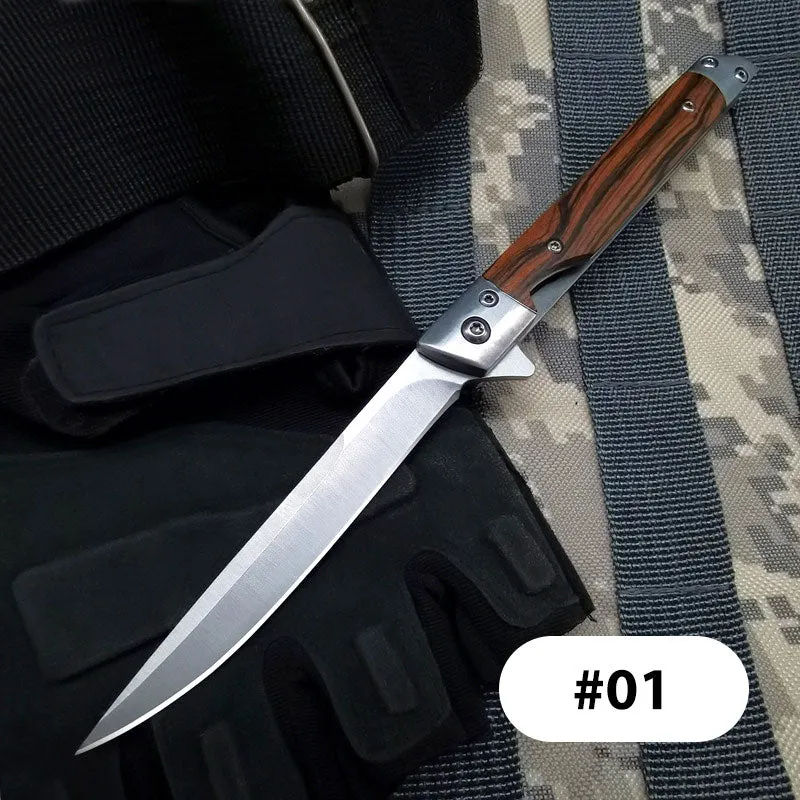 Folding knife with wooden handle for work, hiking & camping