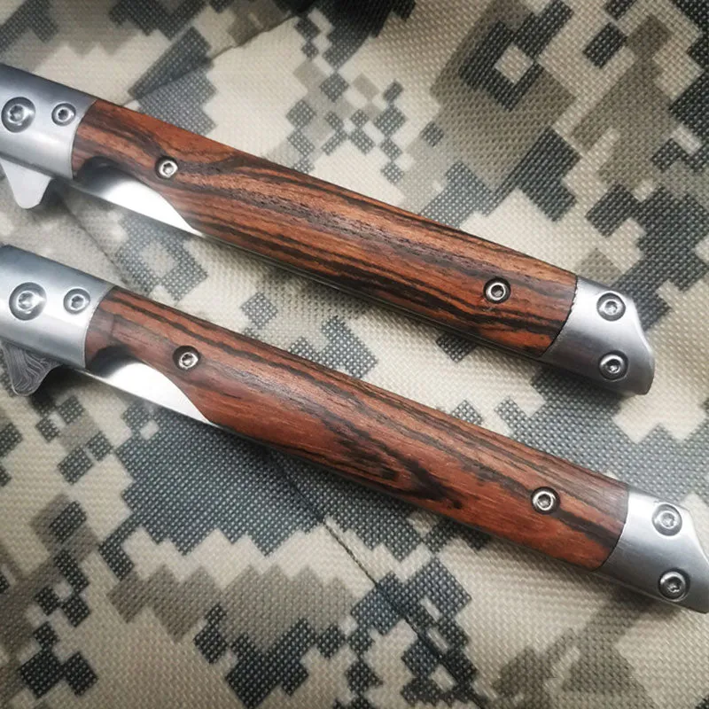 Folding knife with wooden handle for work, hiking & camping