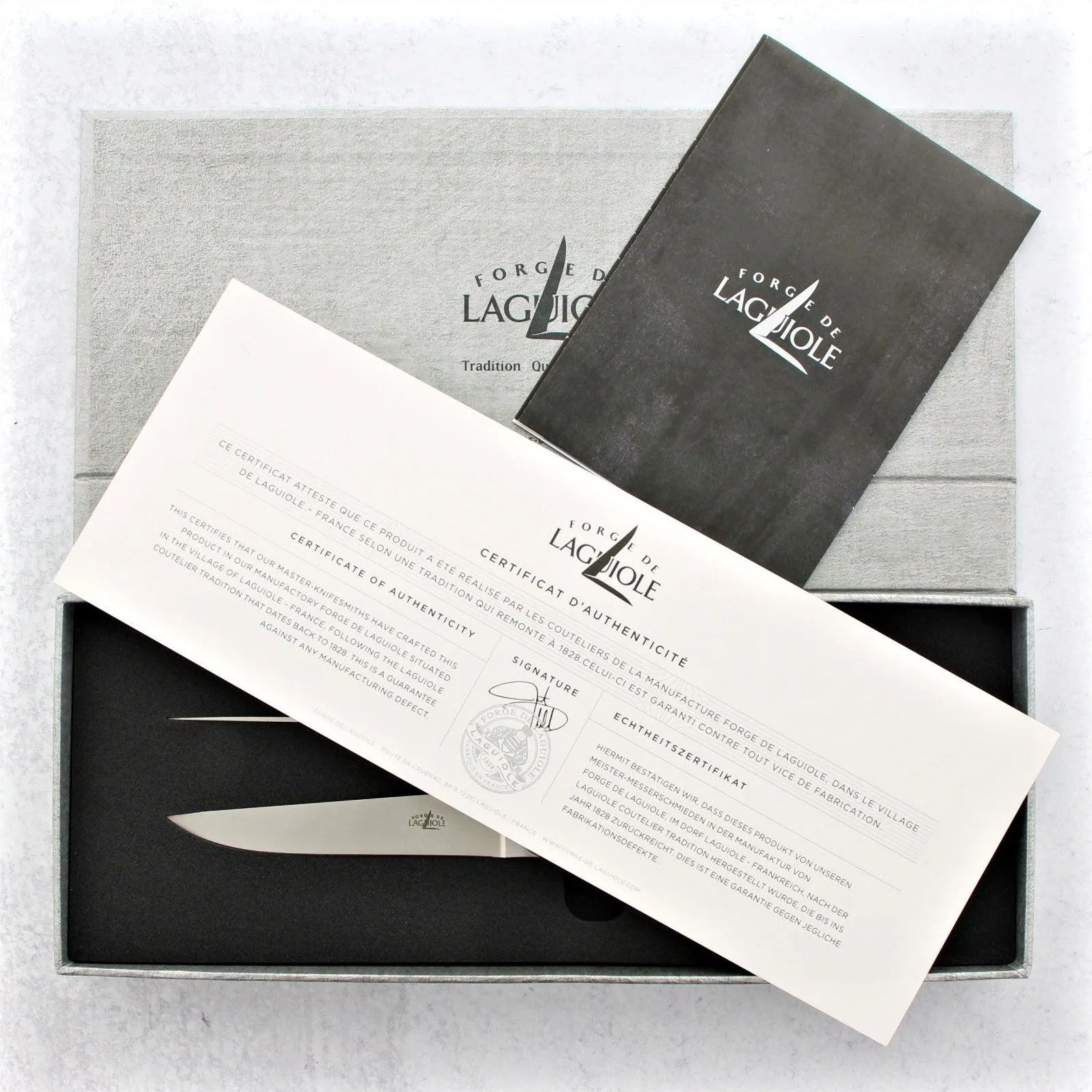 Forge de Laguiole 5000 Years Old Sub Fossilized Oak Bark Steak Knives - Brushed