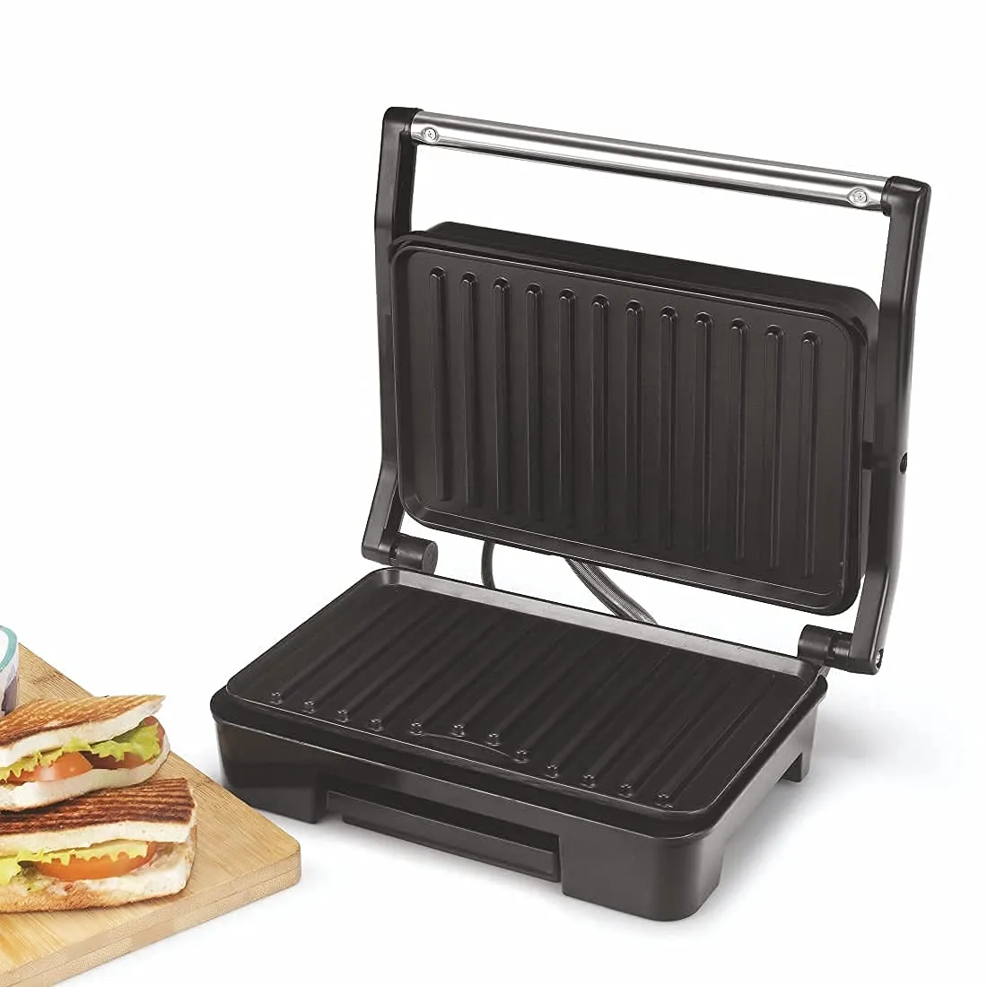 Glen SA 3029 Press Grill Maker 830W With Non Stick Coated Grill Plate & Oil Collector Tray  2 Years Warranty, Black