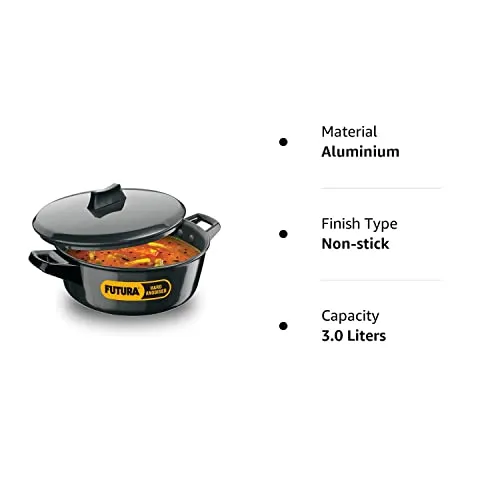Hawkins Futura 3 Litre Cook n Serve Bowl, Hard Anodised Saucepan with Hard Anodised Lid, Induction Pan, Sauce Pan for Cooking and Serving, Black (IACB30) (Aluminium)