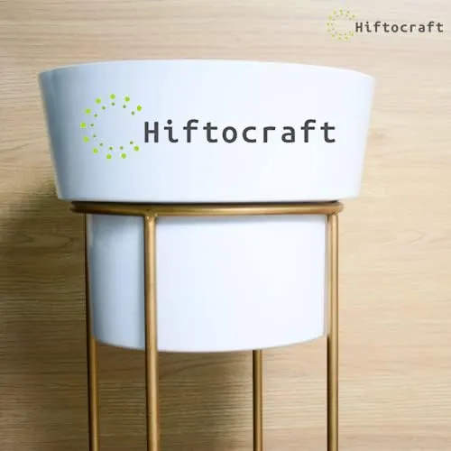 Hiftocraft Modern Metal Decorative Floor Standing White And Gold Indoor Outdoor Plant Stand With Pot For Home Decor Living Room Office Bedroom Balcony (Pack Of 1) (White)