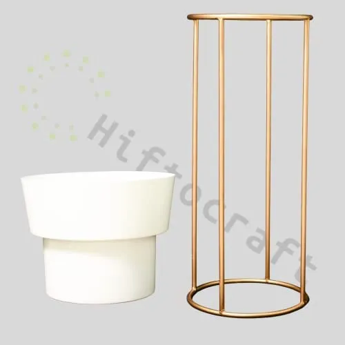 Hiftocraft Modern Metal Decorative Floor Standing White And Gold Indoor Outdoor Plant Stand With Pot For Home Decor Living Room Office Bedroom Balcony (Pack Of 1) (White)