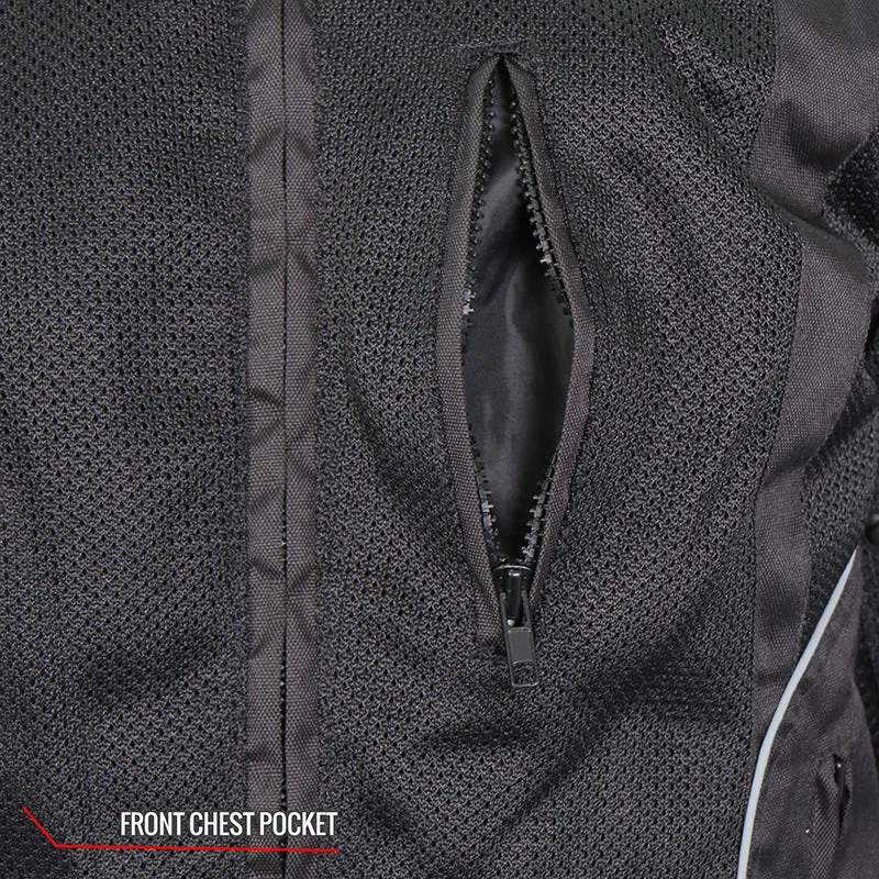 Hot Leathers JKM1025 Mens Black Armored  Nylon Mesh Jacket with Reflective Piping and Concealed Carry Pocket