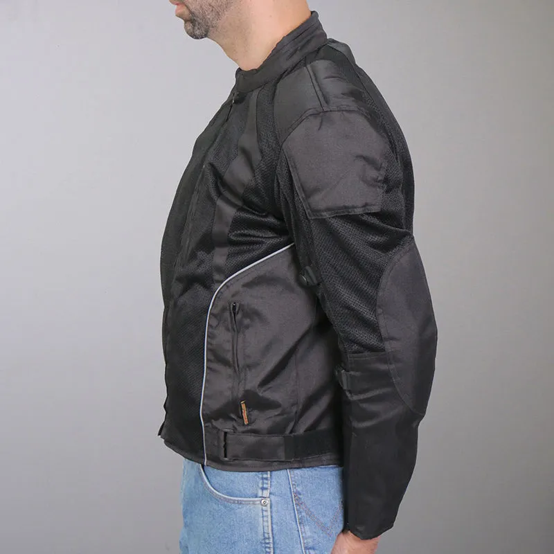 Hot Leathers JKM1025 Mens Black Armored  Nylon Mesh Jacket with Reflective Piping and Concealed Carry Pocket