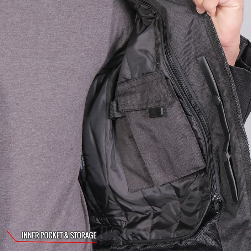 Hot Leathers JKM1025 Mens Black Armored  Nylon Mesh Jacket with Reflective Piping and Concealed Carry Pocket