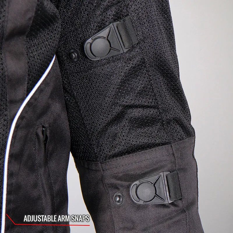 Hot Leathers JKM1025 Mens Black Armored  Nylon Mesh Jacket with Reflective Piping and Concealed Carry Pocket