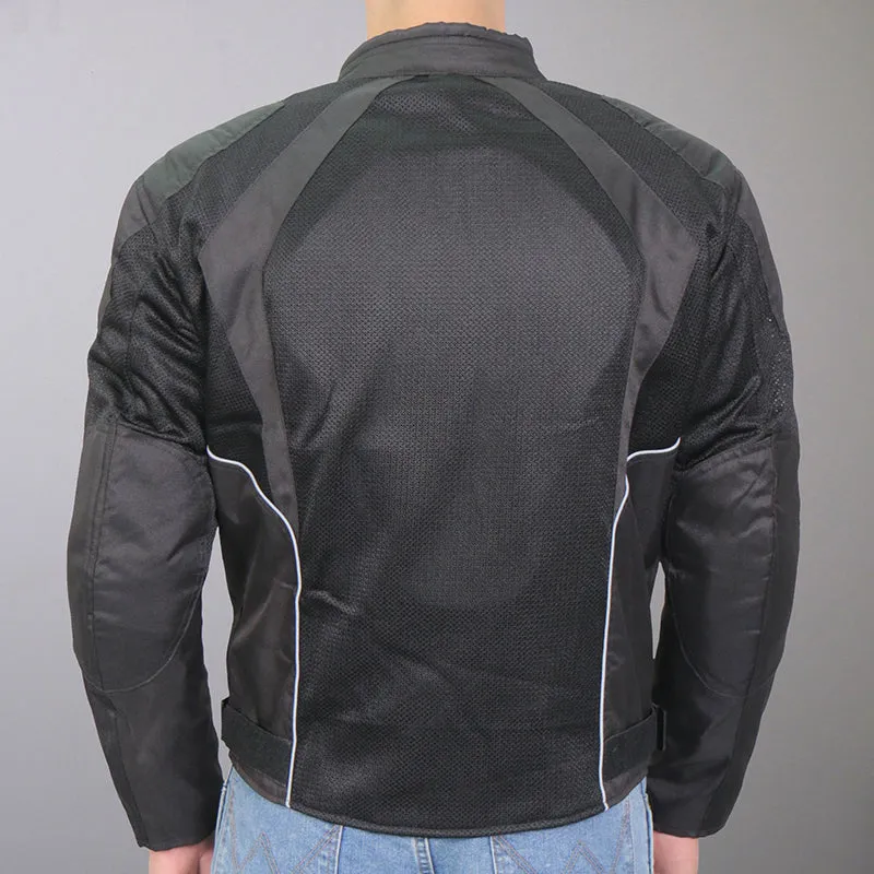 Hot Leathers JKM1025 Mens Black Armored  Nylon Mesh Jacket with Reflective Piping and Concealed Carry Pocket