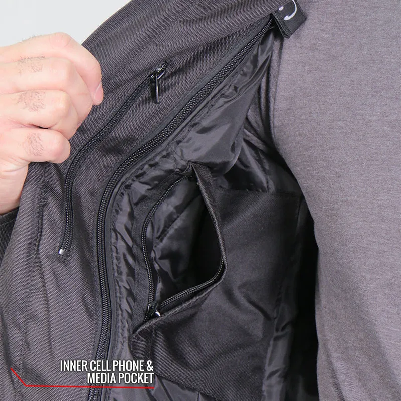 Hot Leathers JKM1025 Mens Black Armored  Nylon Mesh Jacket with Reflective Piping and Concealed Carry Pocket