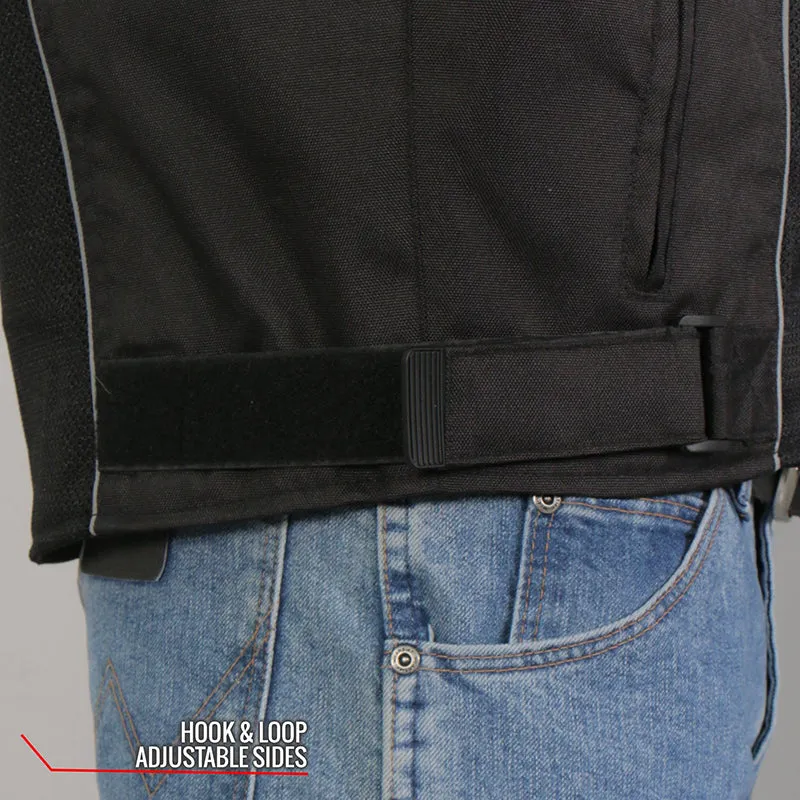 Hot Leathers JKM1025 Mens Black Armored  Nylon Mesh Jacket with Reflective Piping and Concealed Carry Pocket