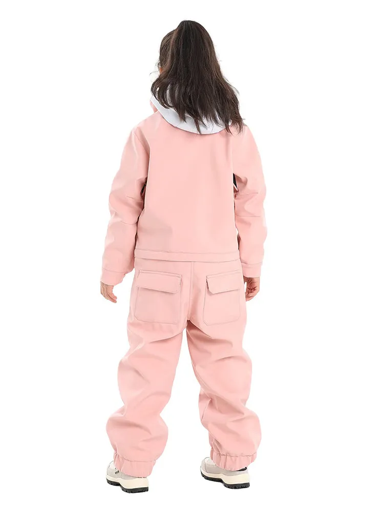 Kid's Pink Ski Suit One Piece Snowsuits Waterproof Ski Jumpsuits