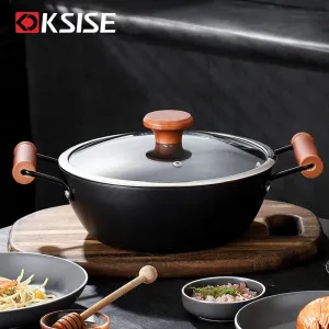 KSISE Brand Authentic Soup Pot with Maifan Stone Coating, Glass Lid, Micro Spiral Wall - Multi-Purpose Cooking