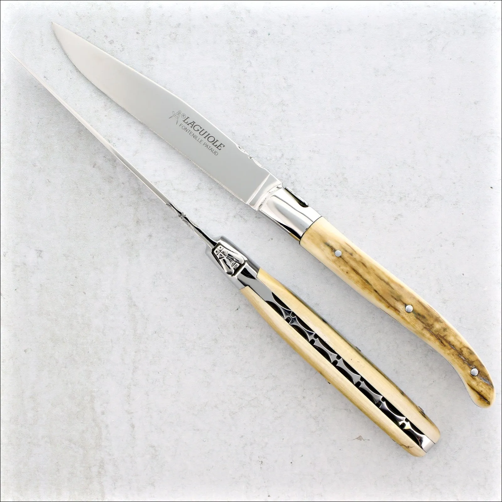 Laguiole Forged Steak Knives Fossilized Mammoth Tusk - C