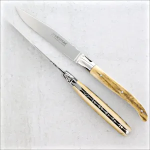 Laguiole Forged Steak Knives Fossilized Mammoth Tusk - C