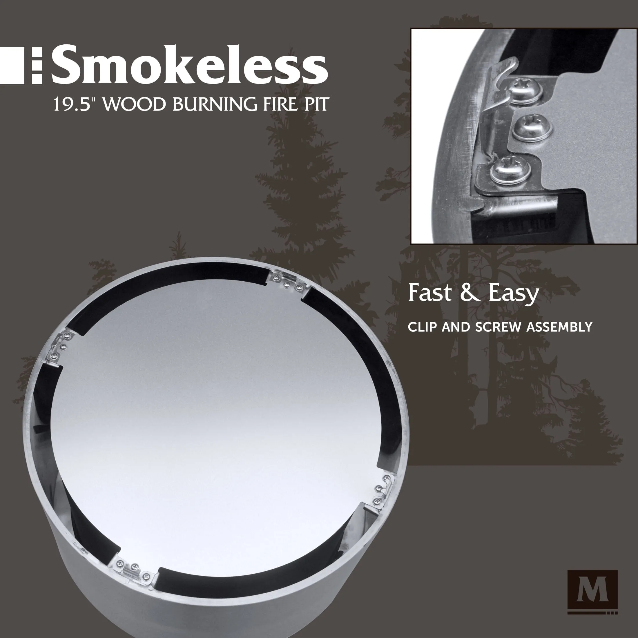 Muskoka 19.5" Stainless Steel Smokeless Wood Burning Fire Pit with Protective Cover
