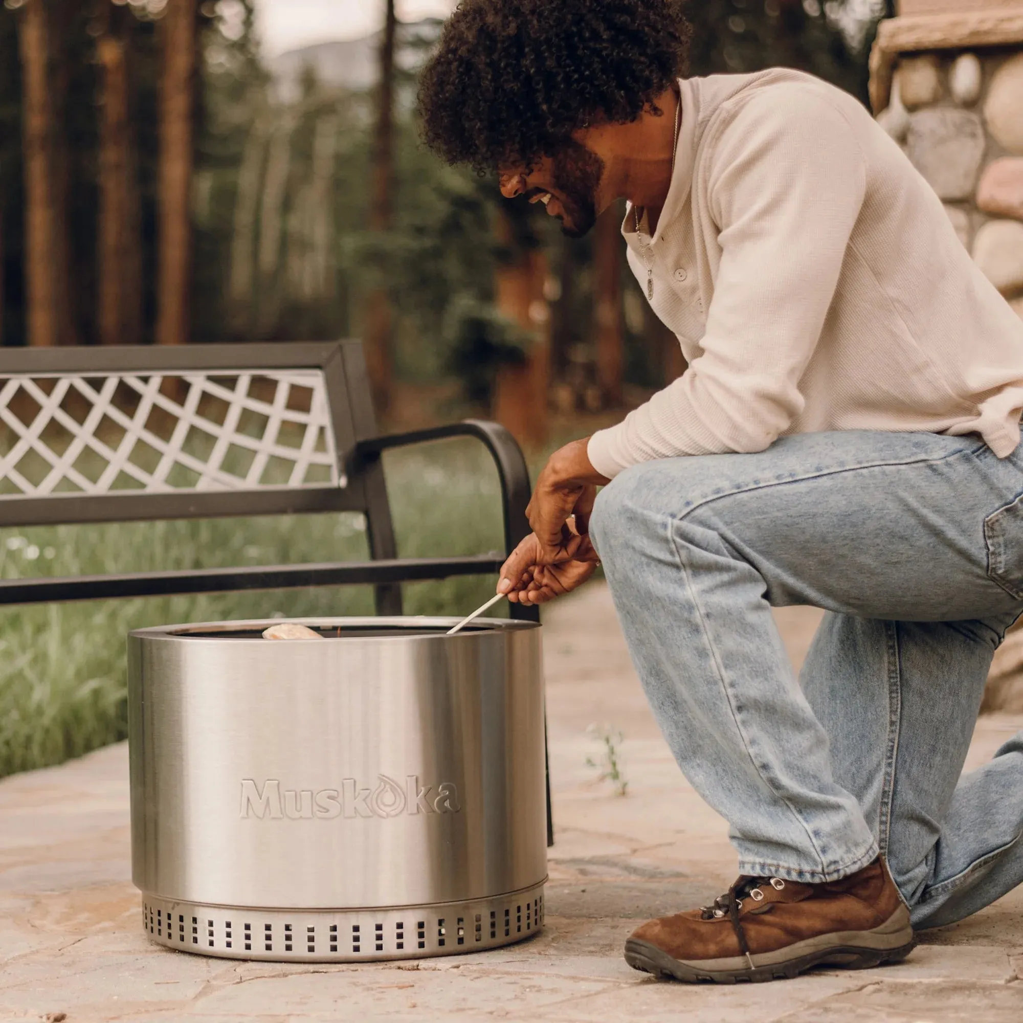 Muskoka 19.5" Stainless Steel Smokeless Wood Burning Fire Pit with Protective Cover