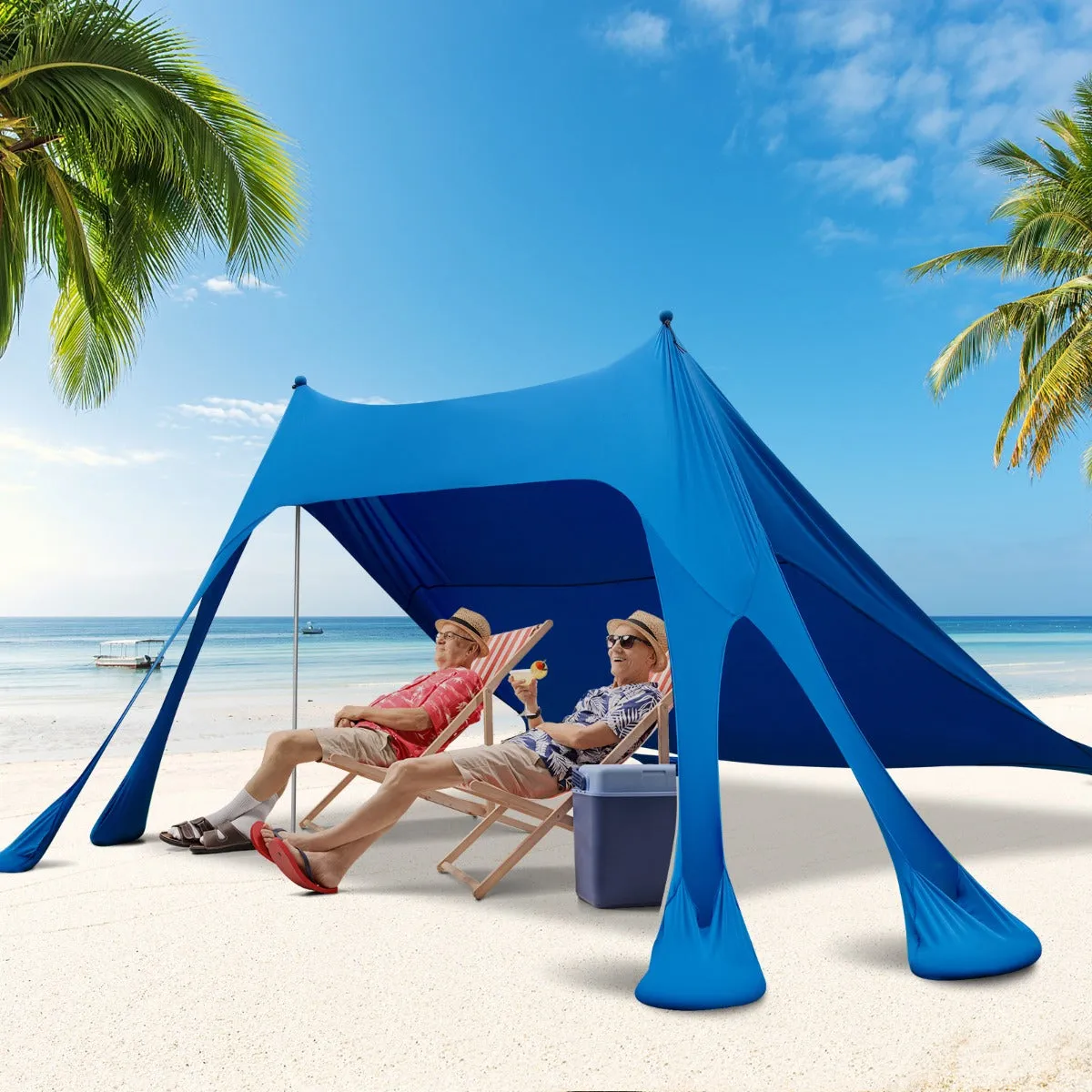 NNECW 3M x 3M Beach Sunshade Canopy with 8 Sandbags 3 Shovels for Beach Patio