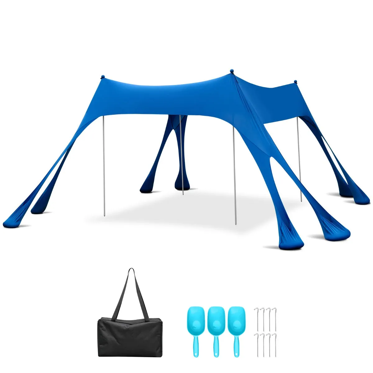 NNECW 3M x 3M Beach Sunshade Canopy with 8 Sandbags 3 Shovels for Beach Patio