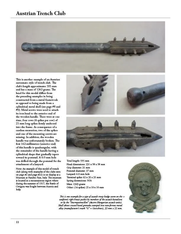 Austro-Hungarian WWI Rastremato Model Trench Raiding Club - From At Arms Length: Trench Clubs and Knives by David F. Machnicki