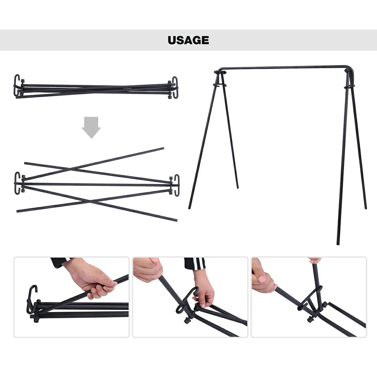 Portable Hanging Campfire Swing Grill Stand with Dutch Oven Lid Lifter & Hooks For Outdoor Cooking