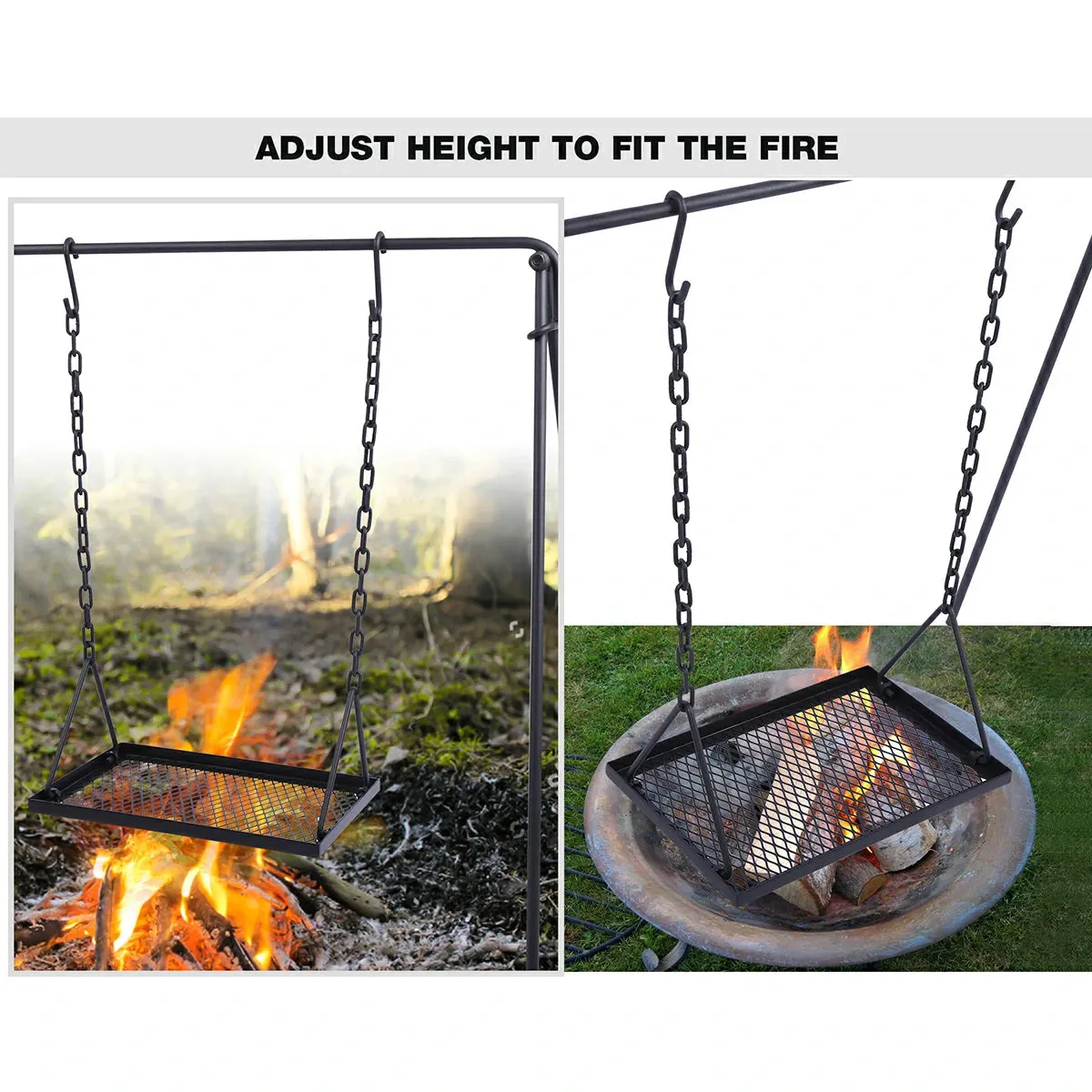 Portable Hanging Campfire Swing Grill Stand with Dutch Oven Lid Lifter & Hooks For Outdoor Cooking