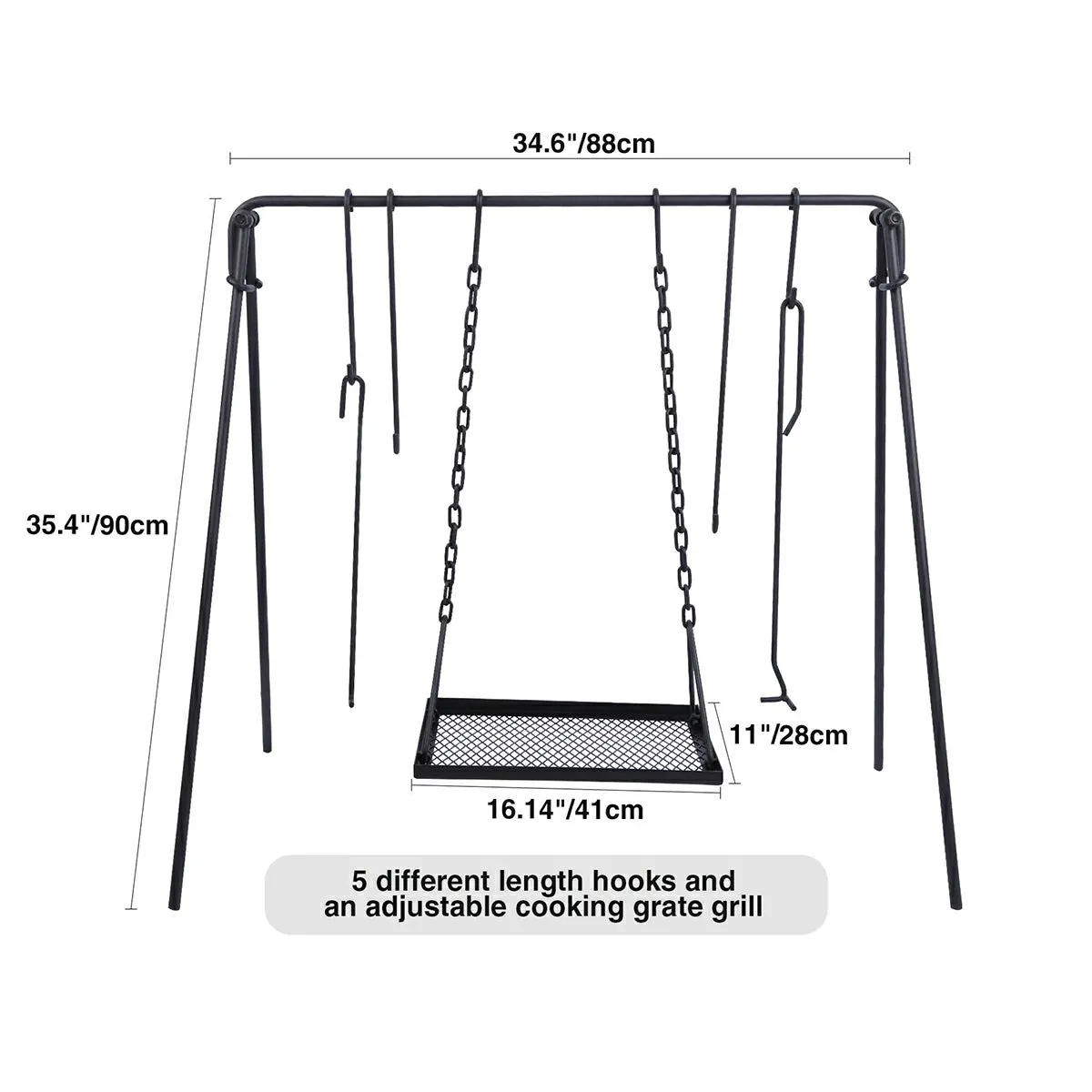 Portable Hanging Campfire Swing Grill Stand with Dutch Oven Lid Lifter & Hooks For Outdoor Cooking
