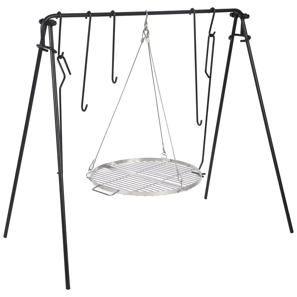 Portable Hanging Campfire Swing Grill Stand with Dutch Oven Lid Lifter & Hooks For Outdoor Cooking