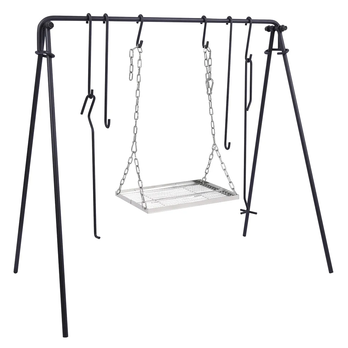 Portable Hanging Campfire Swing Grill Stand with Dutch Oven Lid Lifter & Hooks For Outdoor Cooking